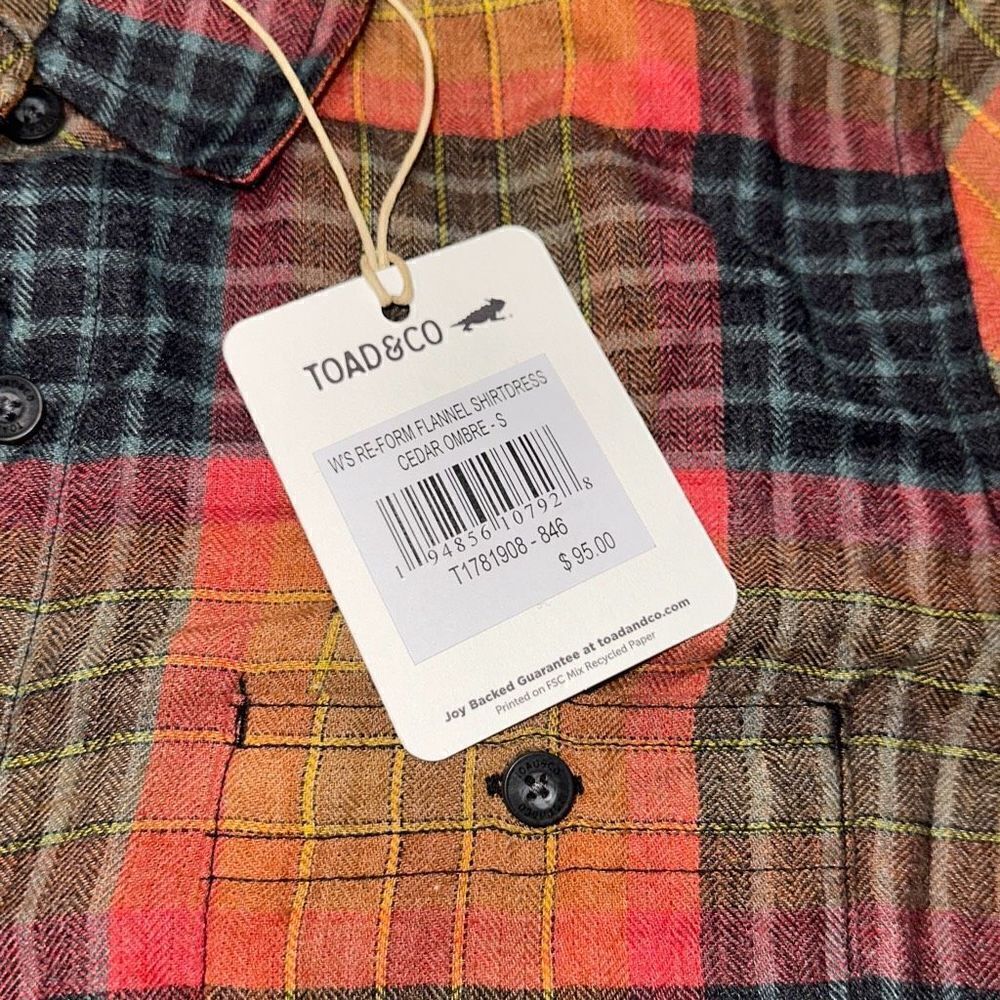 NWT Toad & Co W’s Re-Form Flannel Shirtdress
Sz S in Cedar Ombré - Picture 5 of 14